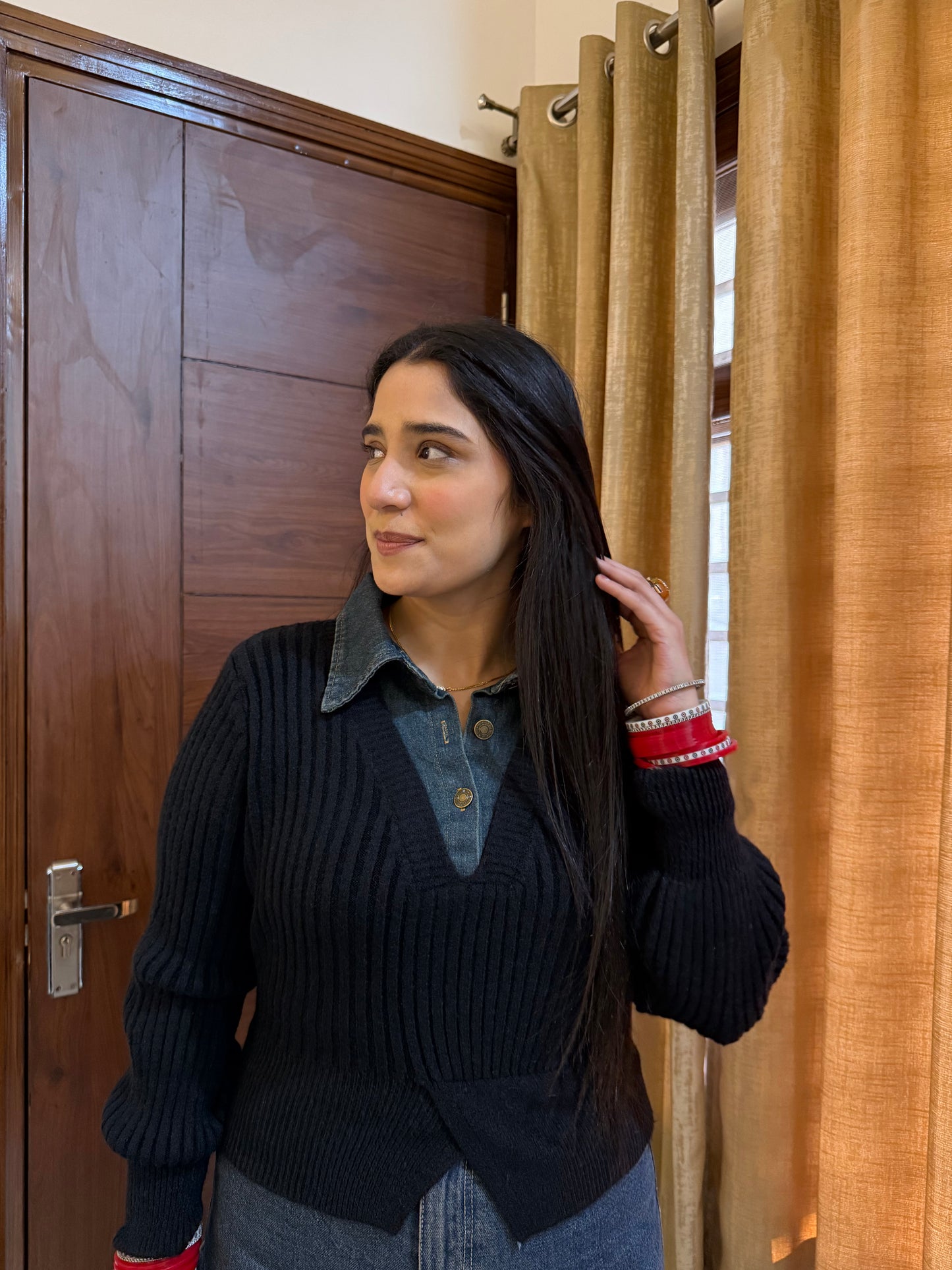 Knitted Denim Cardigan