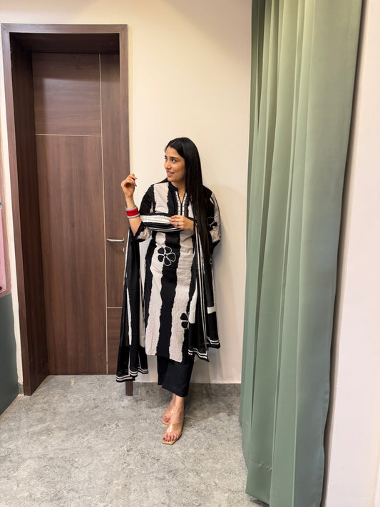 Black Stripe cotton Suit Set