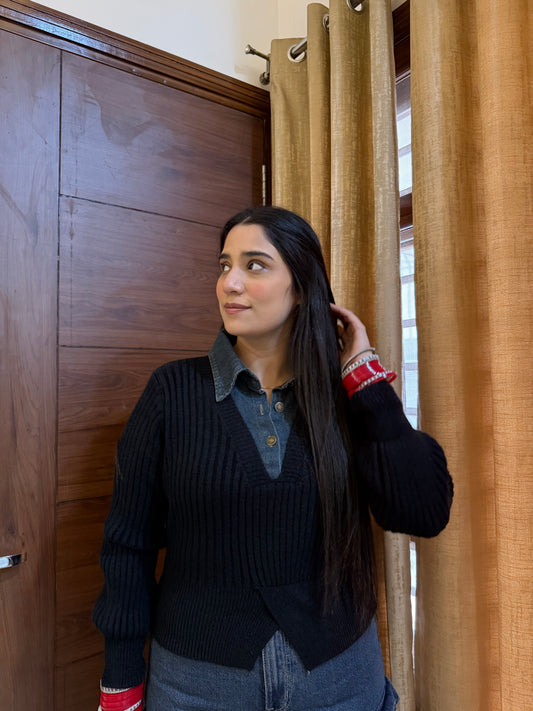 Knitted Denim Cardigan