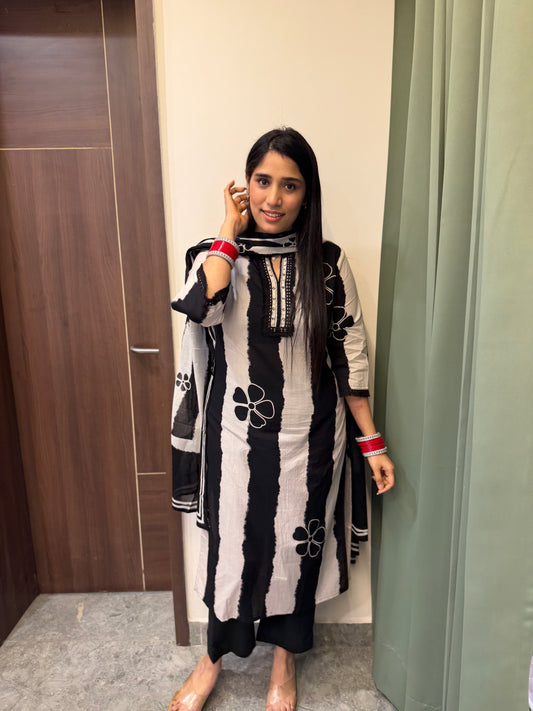 Black Stripe cotton Suit Set