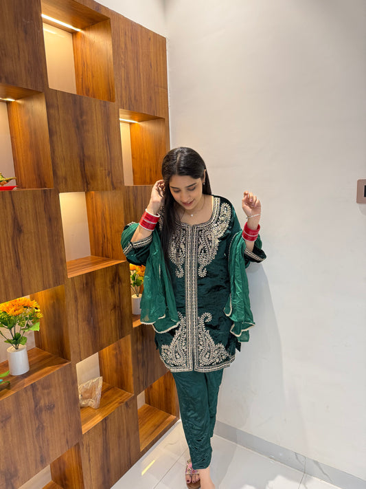 Pakistani Green Velvet suit set