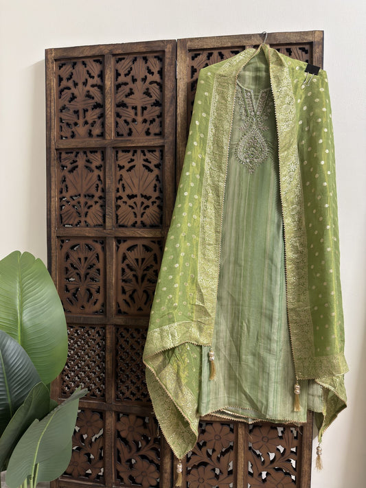 Noorani Unstitched suit with Hand Embroidered work